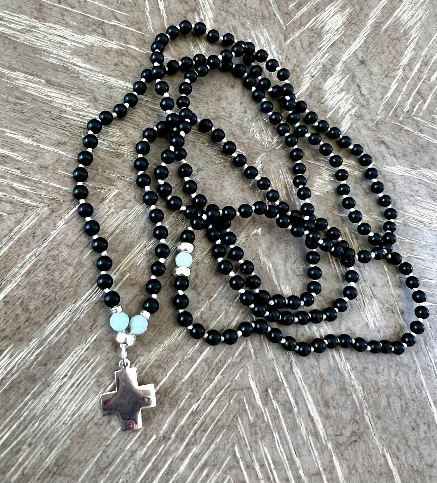 SOULS STRENGTH BLACK ONYX CROSS MALA NECKLACE