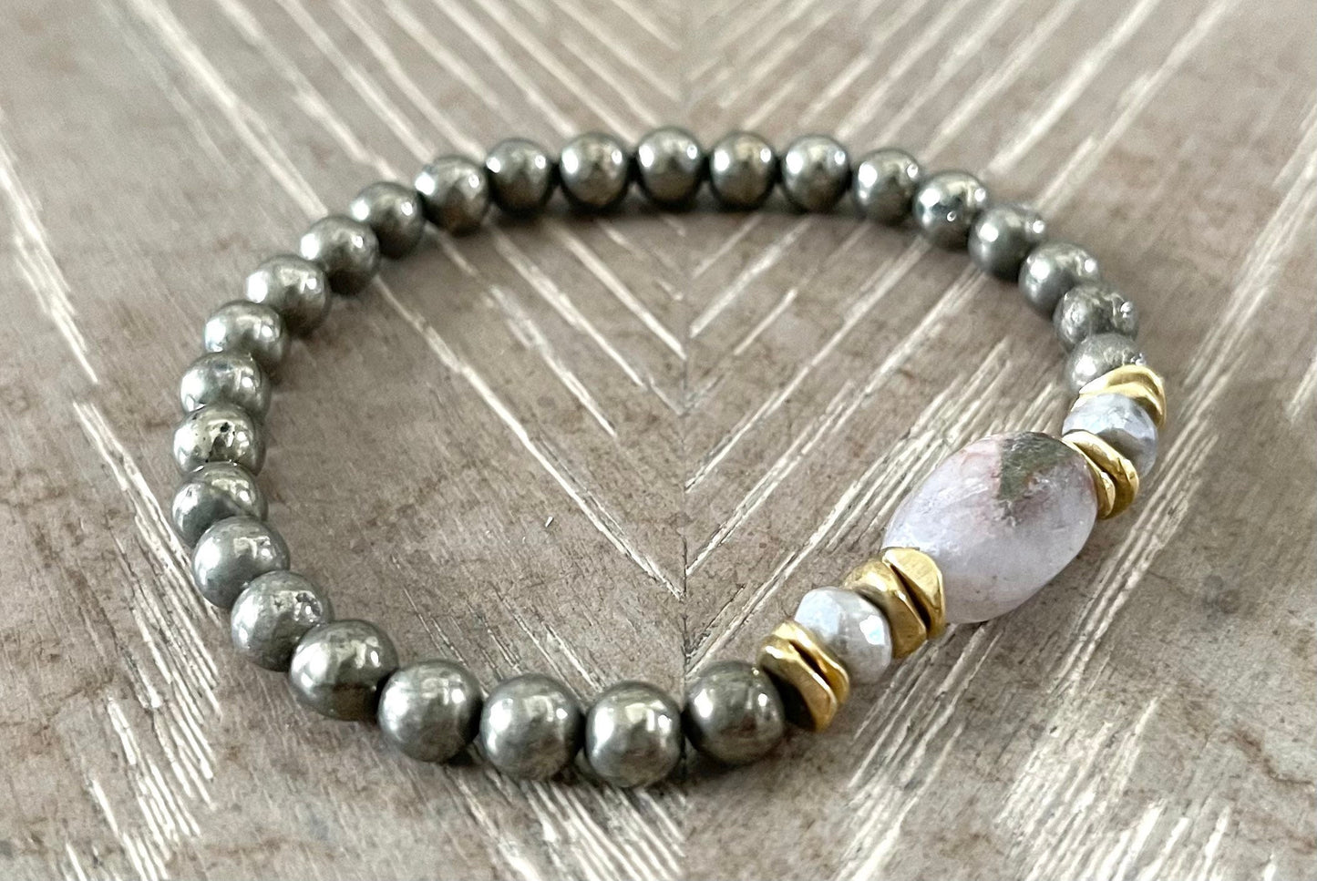 PYRITE + AMETHYST + BRASS BRACELET