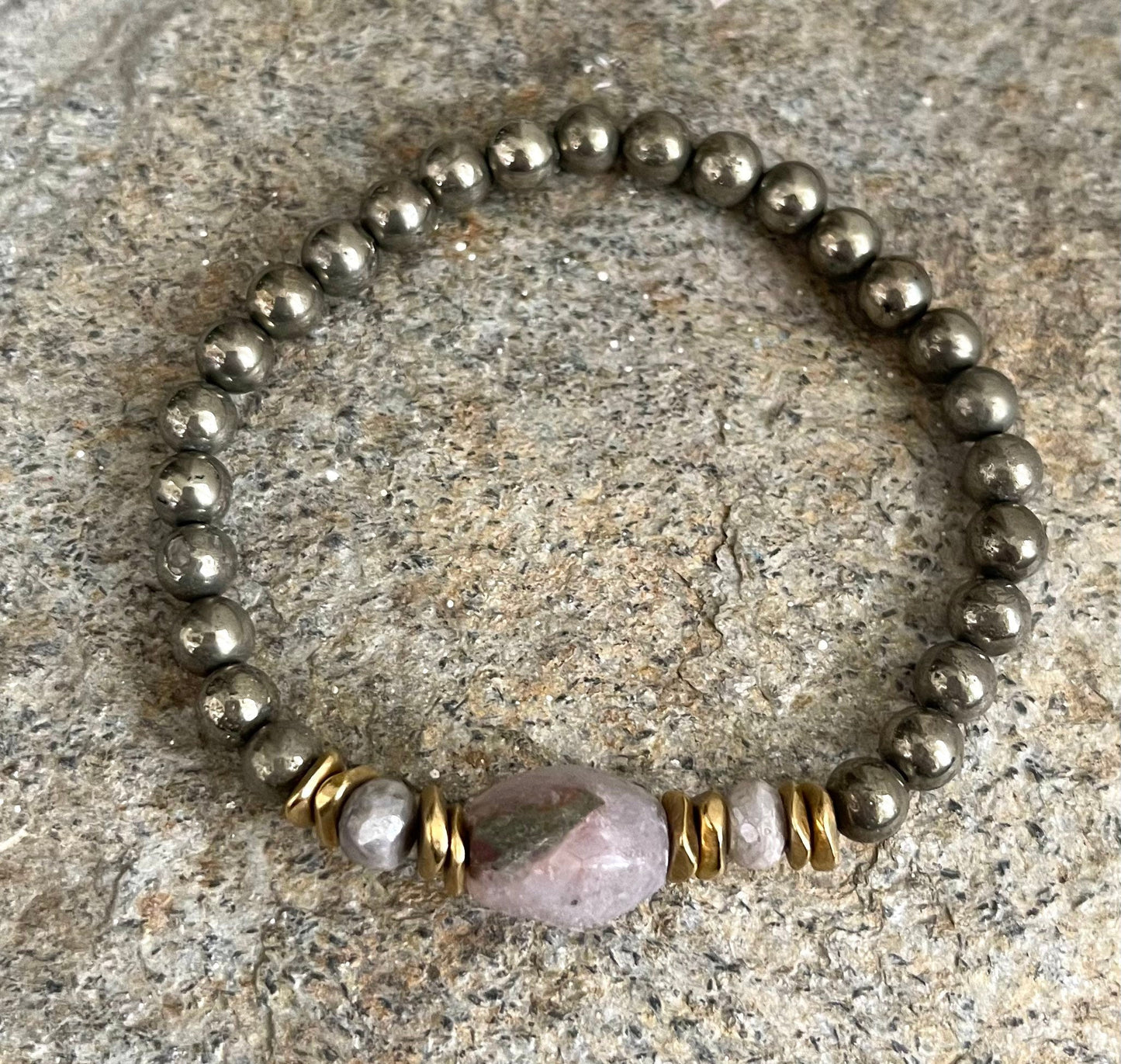 PYRITE + AMETHYST + BRASS BRACELET