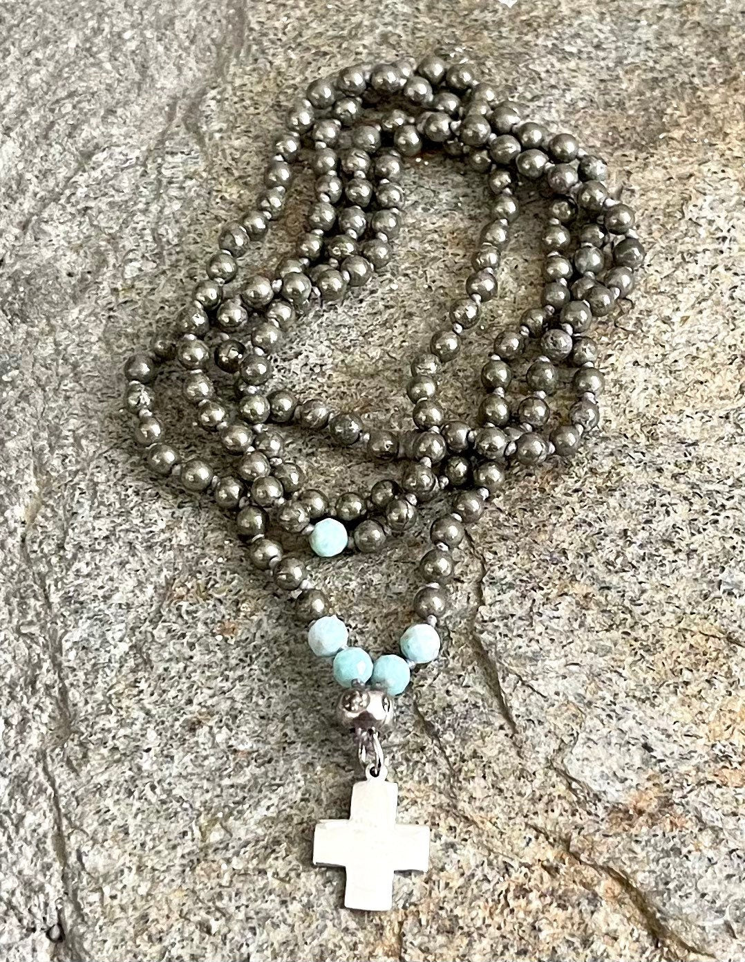 STERLING SILVER + PYRITE CROSS NECKLACE