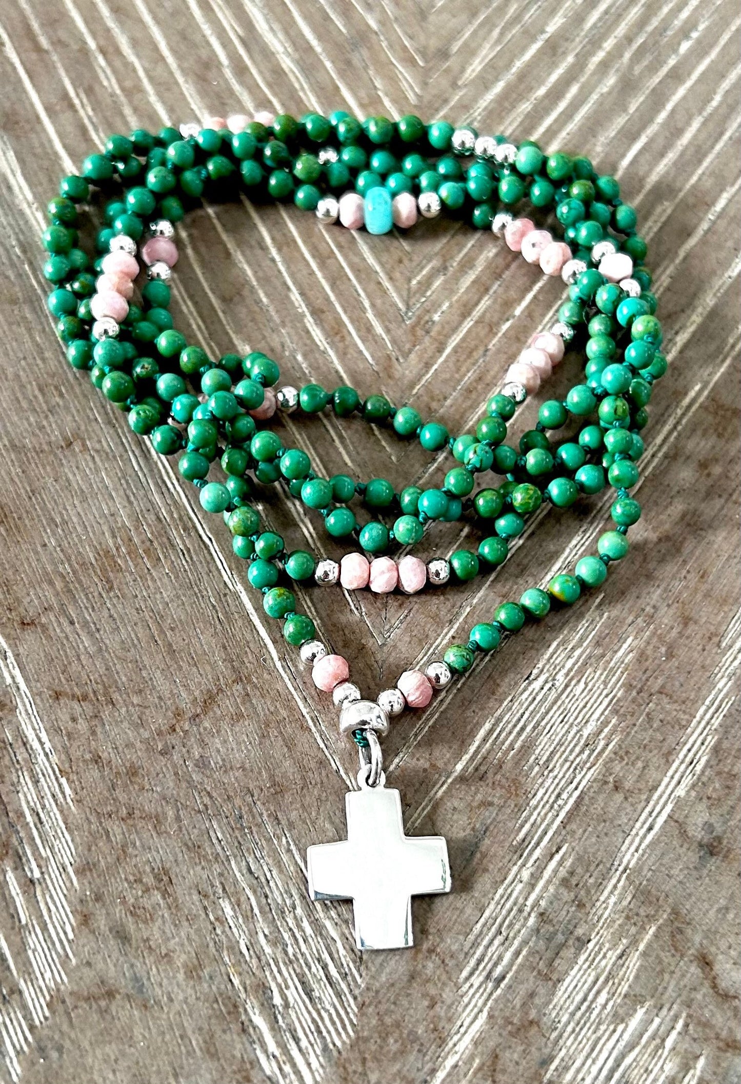 MALACHITE + RHODONITE & AMAZONITE MALA BEADS