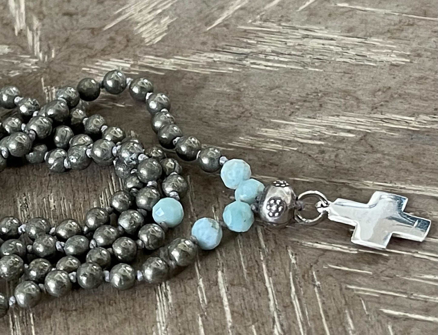 STERLING SILVER + PYRITE CROSS NECKLACE