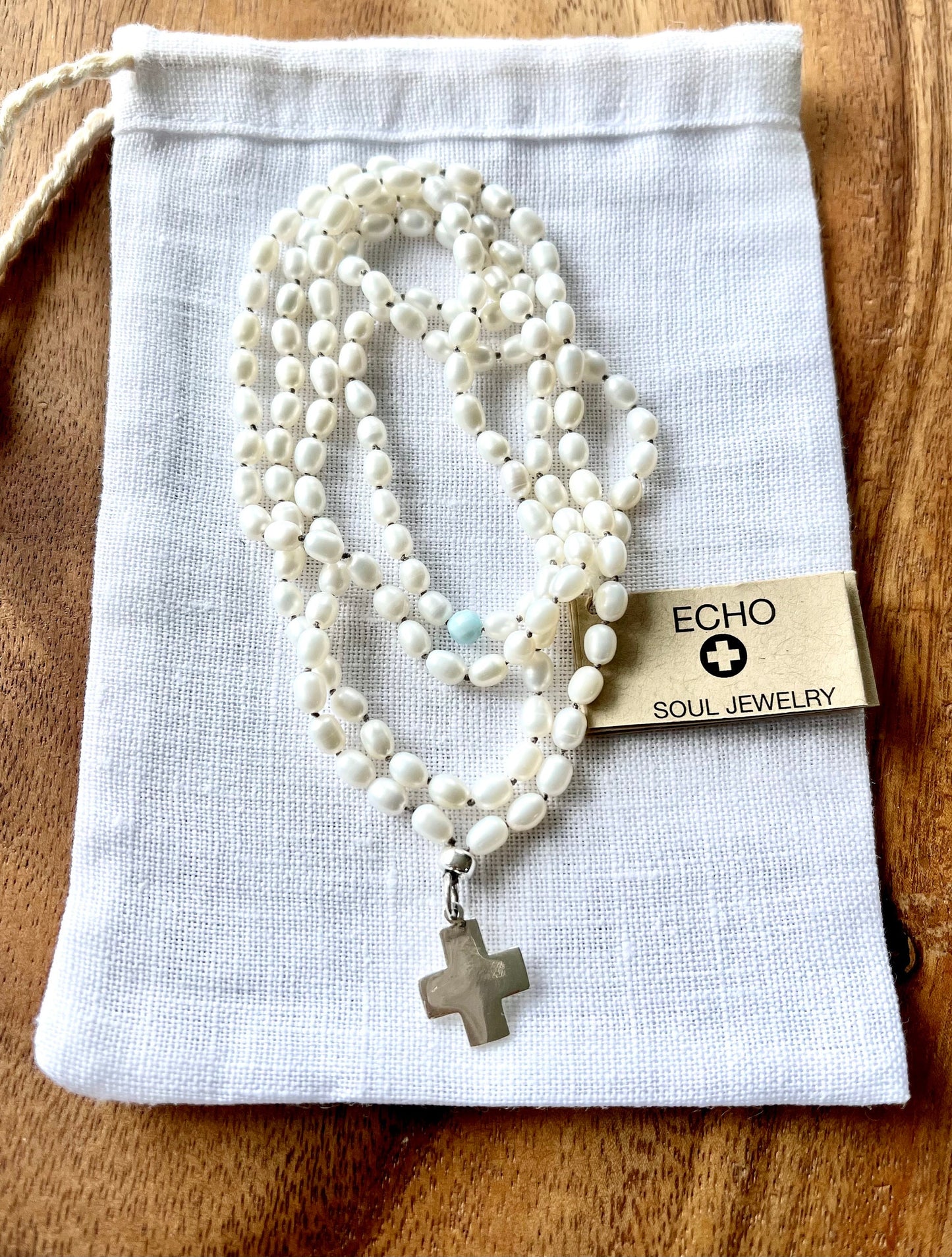 FRESH WATER PEARL + STERLING SILVER CROSS CHARM NECKLACE