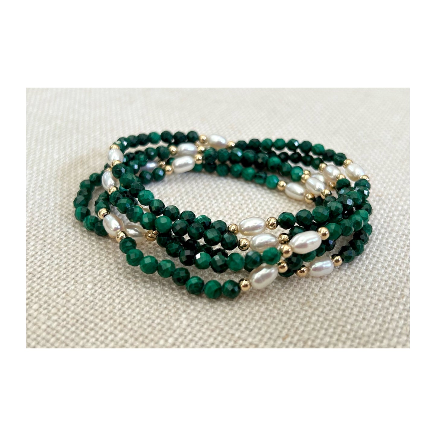 MALACHITE & FRESH WATER PEARL STACK BRACELETs