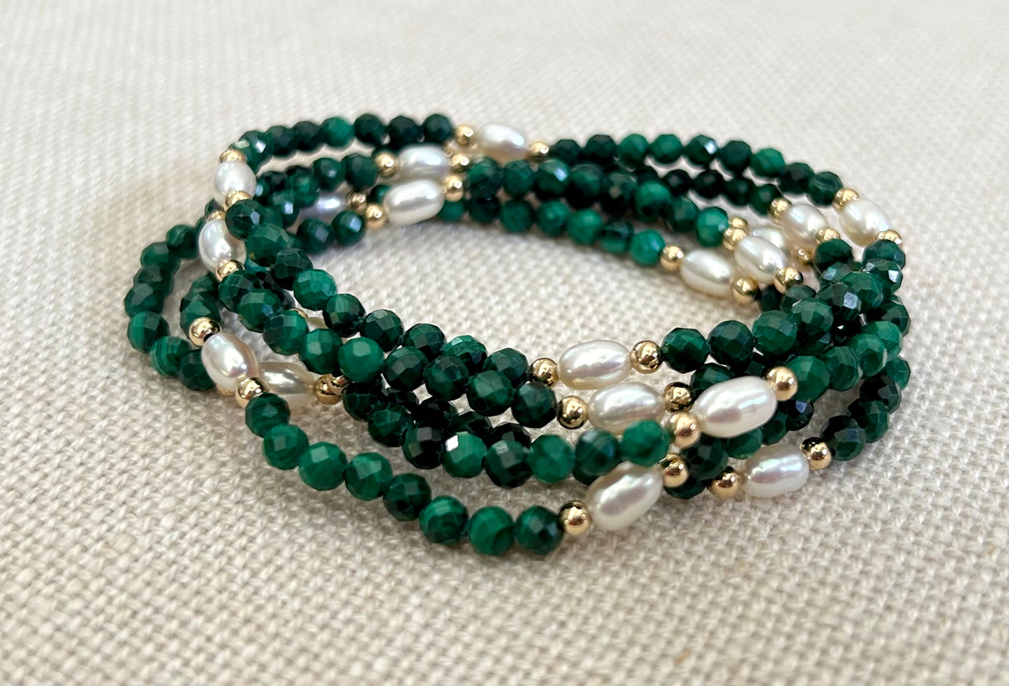 MALACHITE & FRESH WATER PEARL STACK BRACELETs