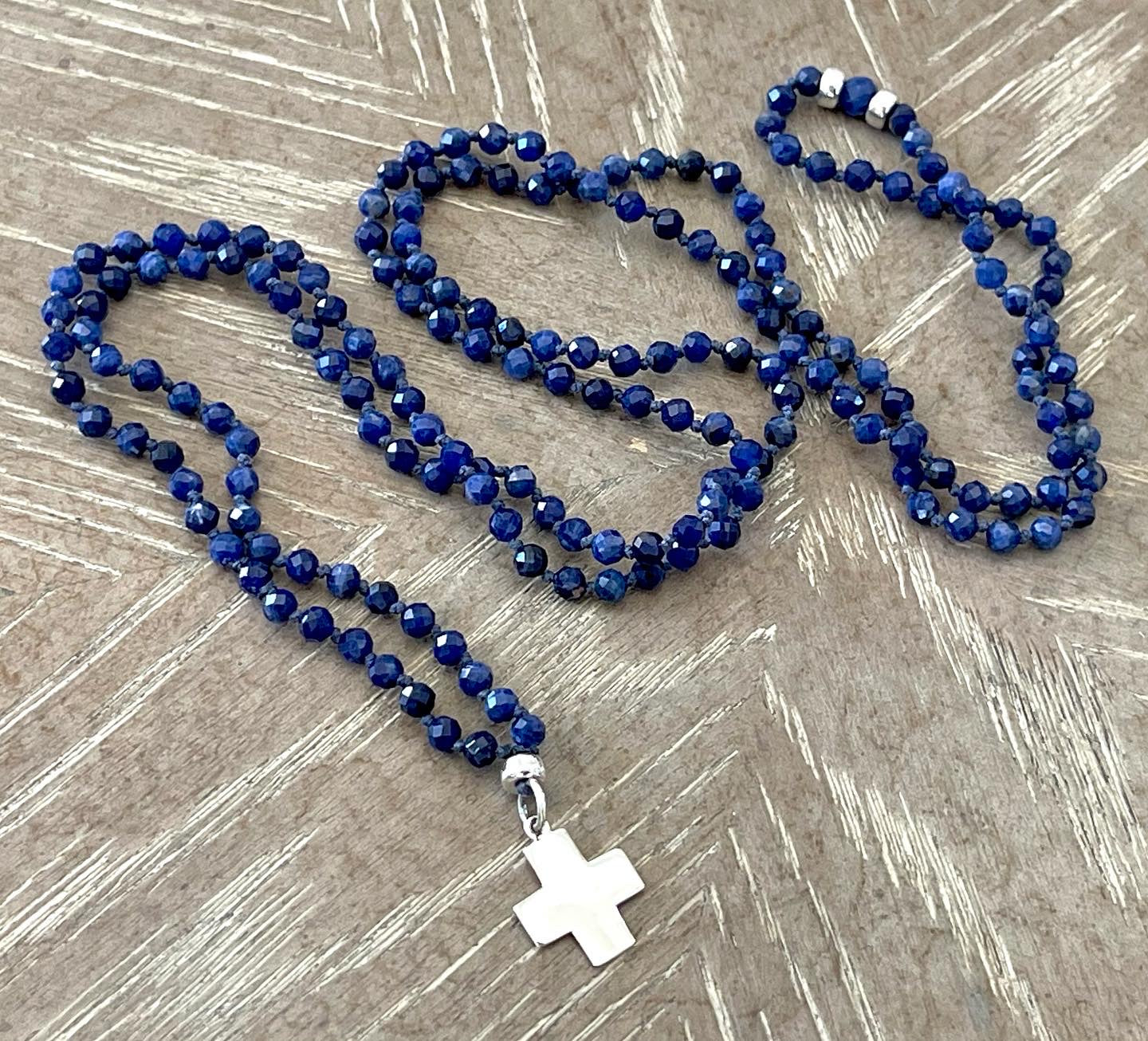 FACETED SAPPHIRE  & STERLING SILVER CROSS NECKLACE