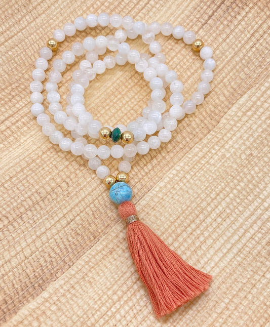 I AM FREE Moonstone Mala Beads