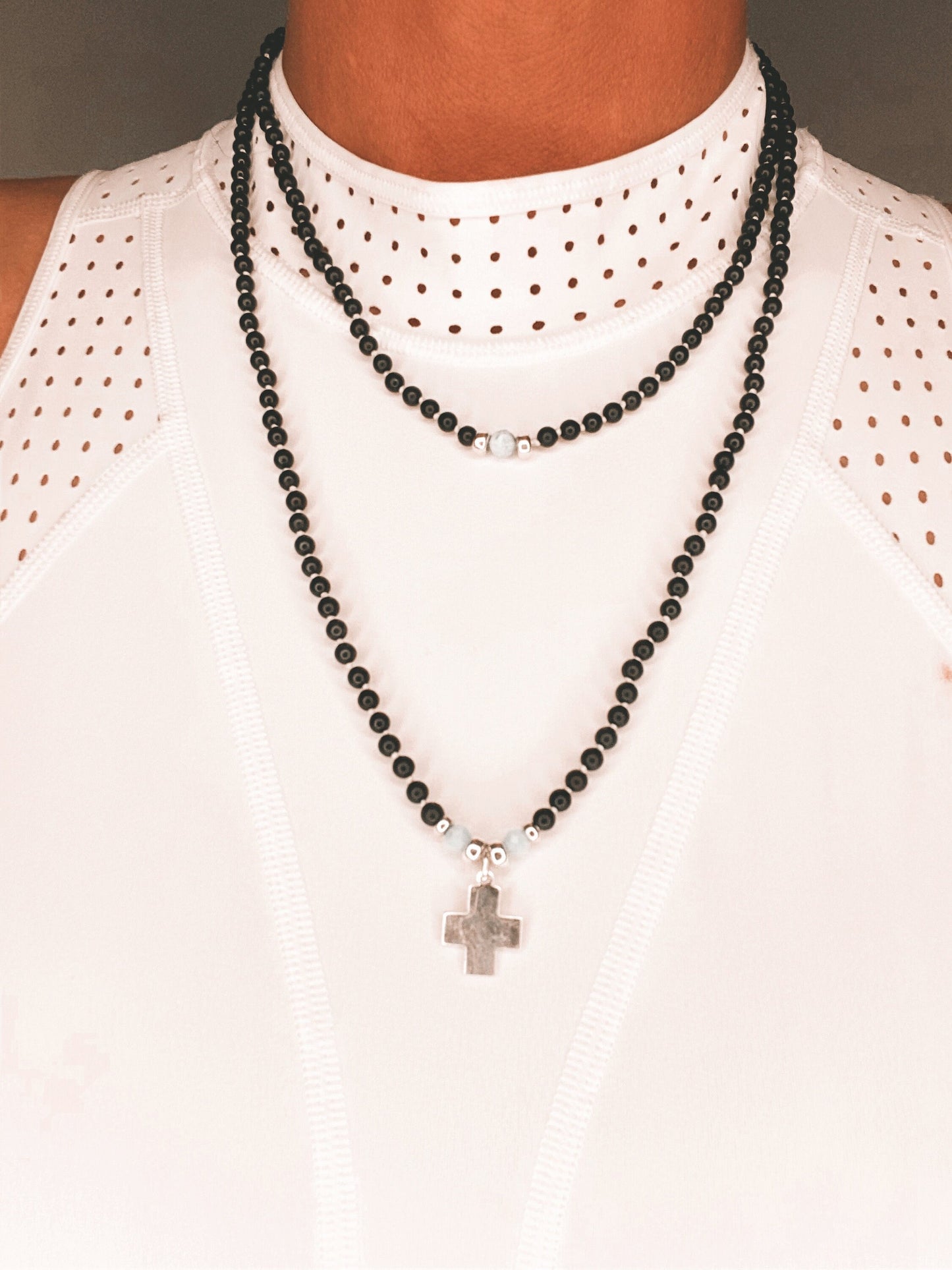SOULS STRENGTH BLACK ONYX CROSS MALA NECKLACE