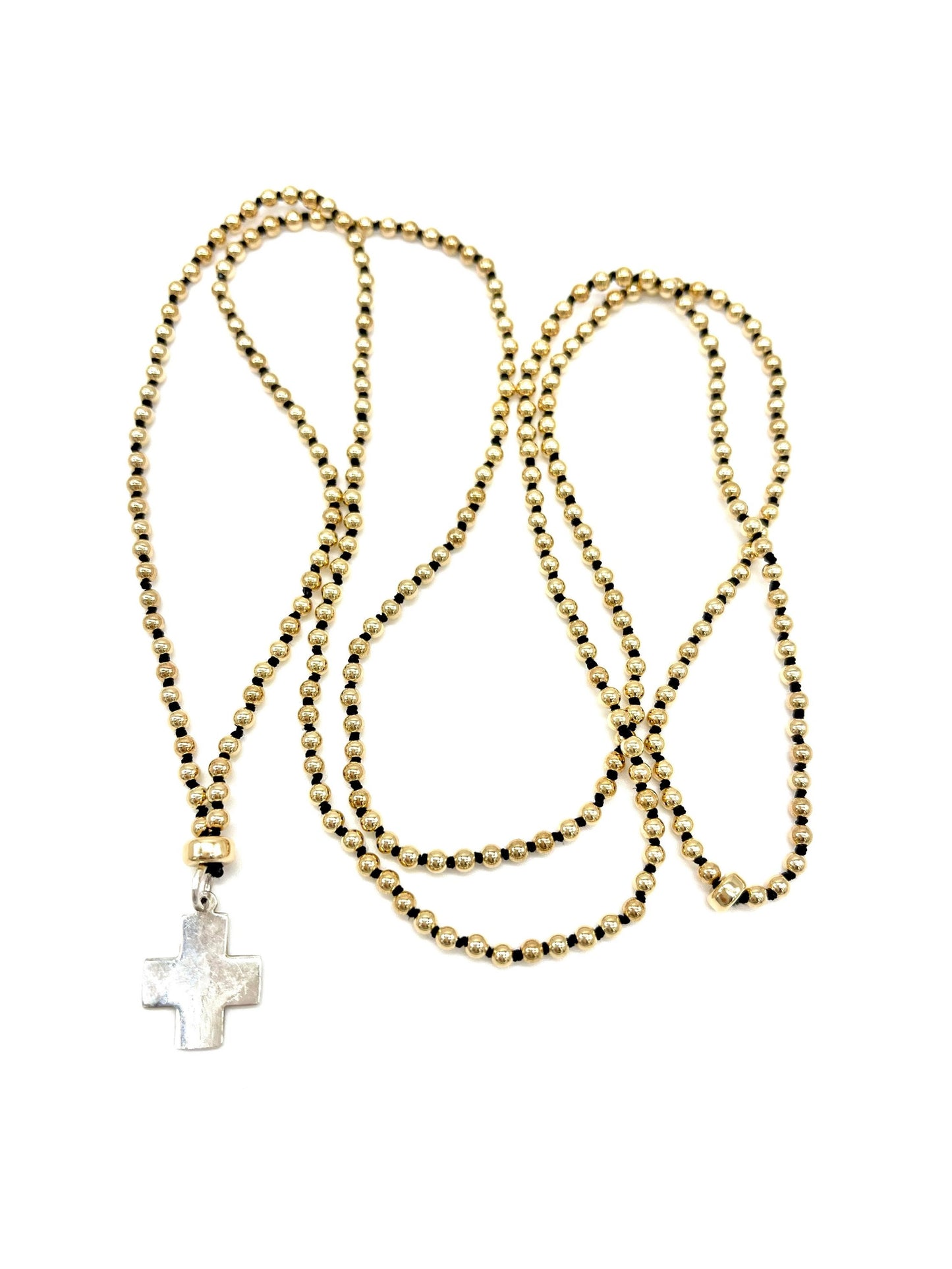 14k GOLD FILLED BEADS WITH A STERLING SILVER CROSS CHARM NECKLACE