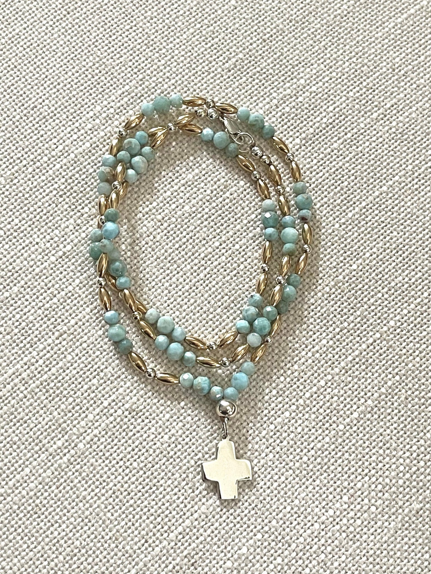 LARIMAR + 14kGOLD BEADS + STERLING SILVER BEADS & CHARM NECKLACE