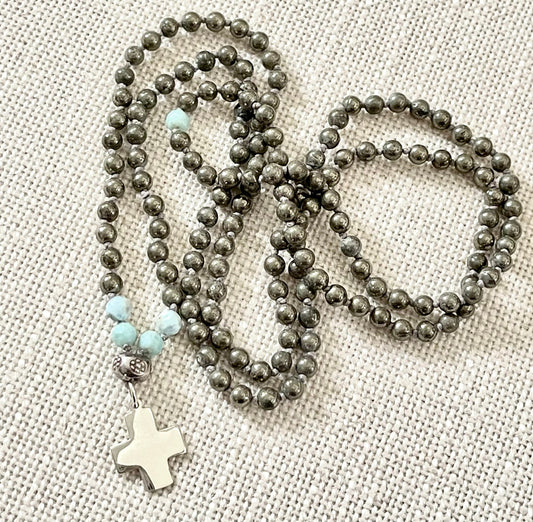 STERLING SILVER + PYRITE CROSS NECKLACE