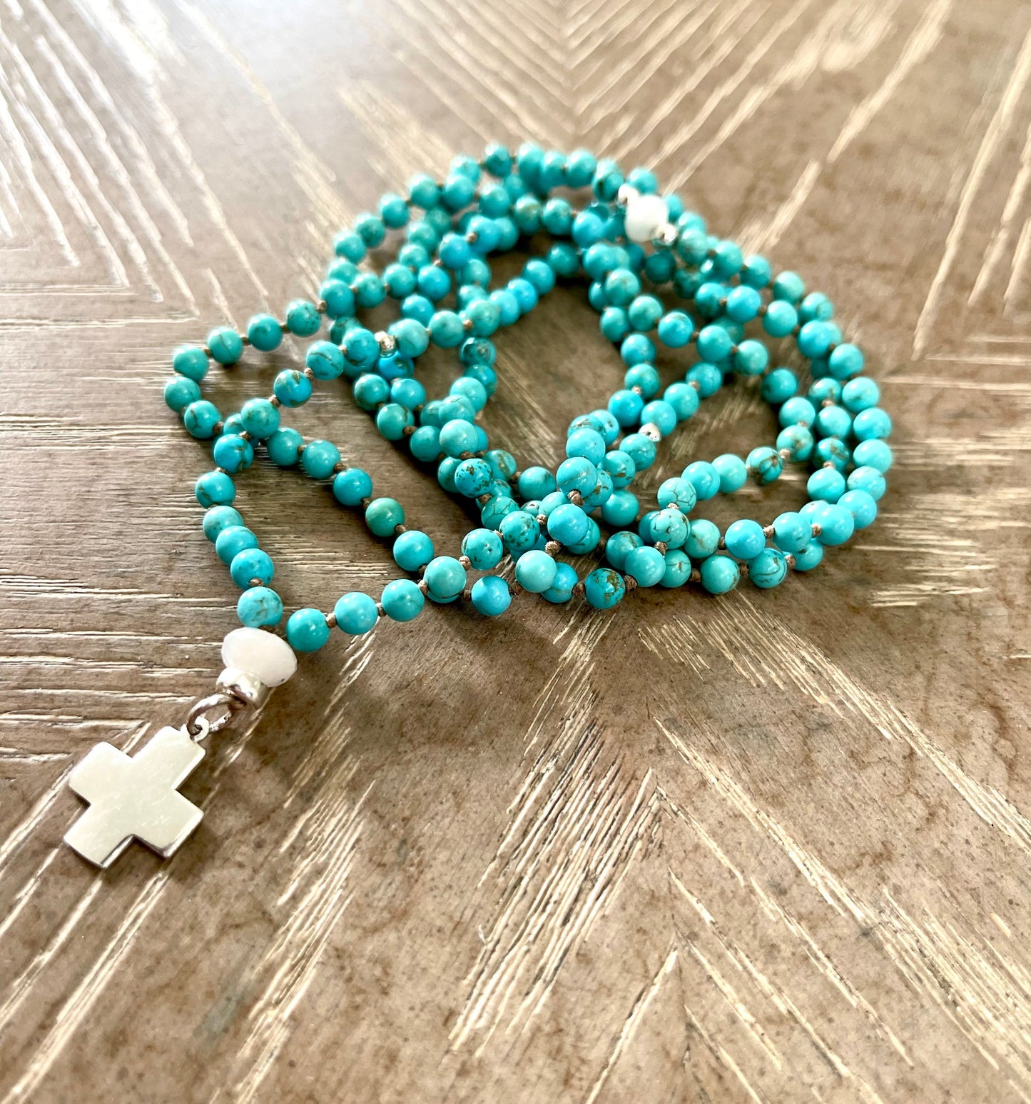 TURQUOISE, MOONSTONE & STERLING SILVER CROSS NECKLACE