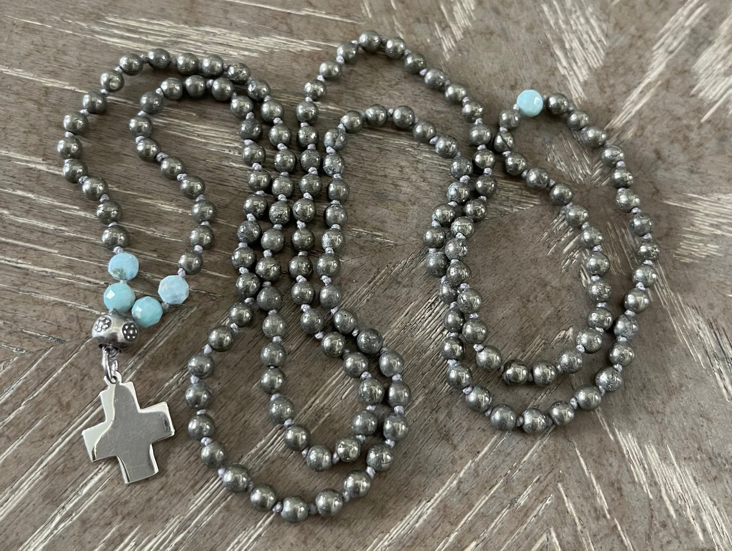 STERLING SILVER + PYRITE CROSS NECKLACE